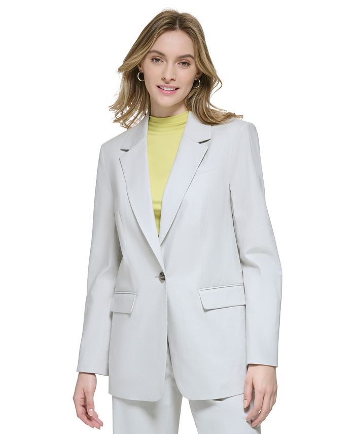 Calvin Klein Women's Linen-Blend Single-Button Blazer - Macy's