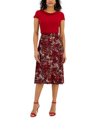 Kasper - Women's Cowl Neck Top & Printed Midi Skirt