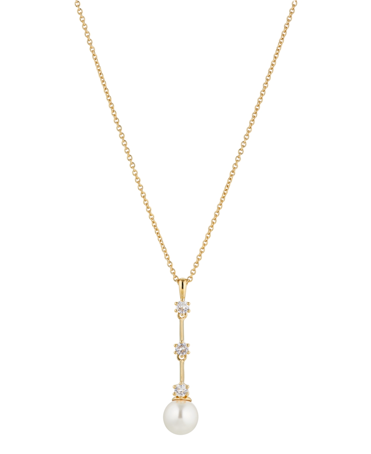 Eliot Danori Cubic Zirconia Imitation Pearl Y-necklace 16" + 2" Extender In Gold