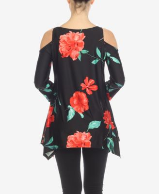 Women's Floral Printed Cold Shoulder Tunic Top