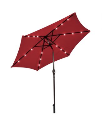 9' Solar LED Lighted Patio Market Umbrella Tilt Adjustment Crank Lift