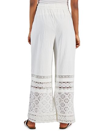 Style & Co Women's Cotton Crochet Wide-Leg Pull-On Pants, Created