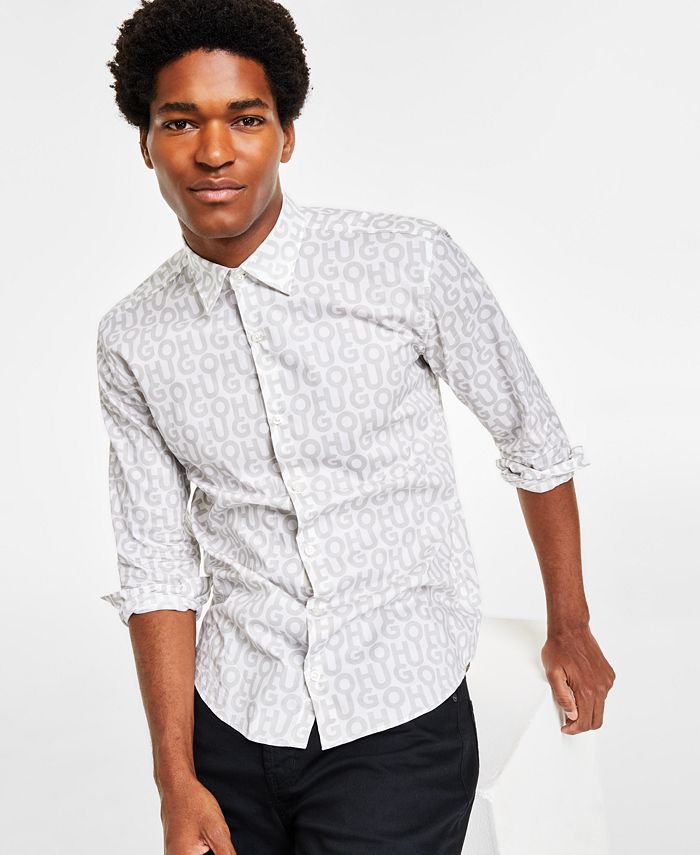 HUGO Men's Ermo Slim-Fit Cotton Logo-Print Shirt - Macy's