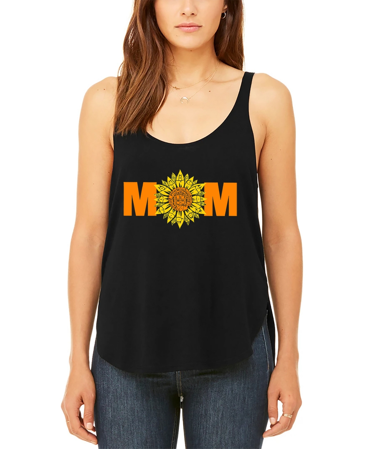 La Pop Art Women's Premium Mom Sunflower Word Art Flowy Tank Top In Black