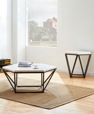Steve Silver Corvus 24" Hexagonal Shape Marble Top End Table