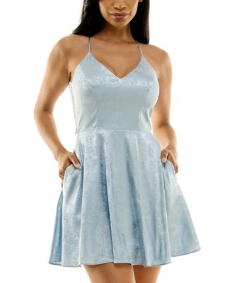 B Darlin - Juniors' V-Neck Jacquard-Knit Fit & Flare Dress
