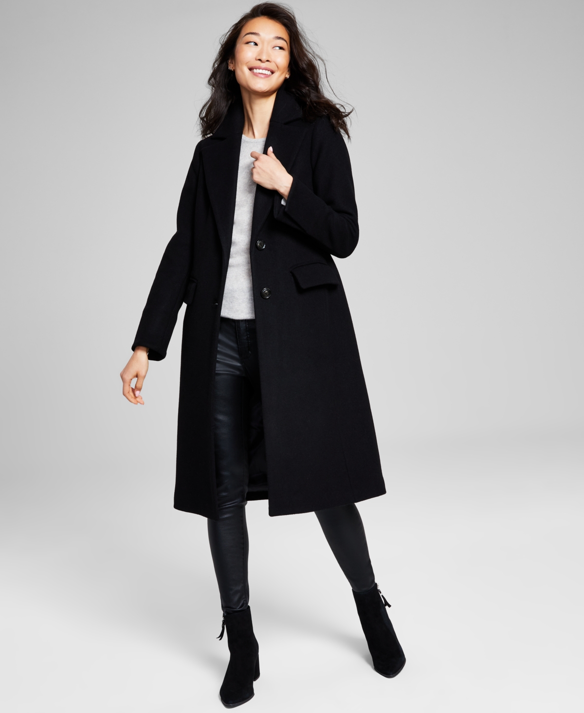 Michael Kors Michael  Women's Single-breasted Wool Blend Coat, Created For Macy's In Black