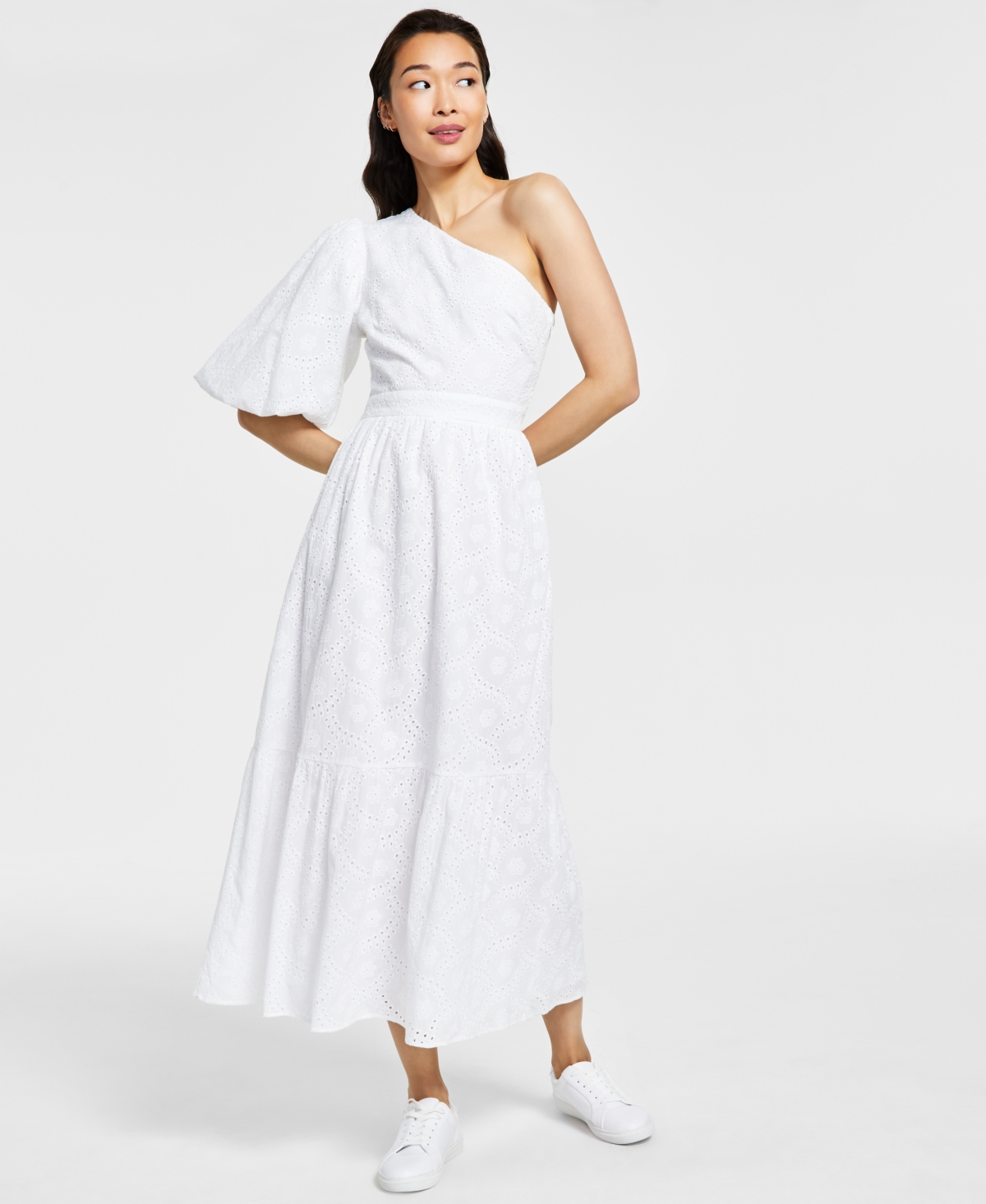 Women's Cotton Eyelet One-Shoulder Maxi Dress - Eggshell
