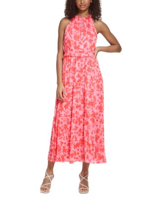 KARL LAGERFELD PARIS - Women's Floral-Print Chiffon Ruffled Tie-Neck Halter Dress