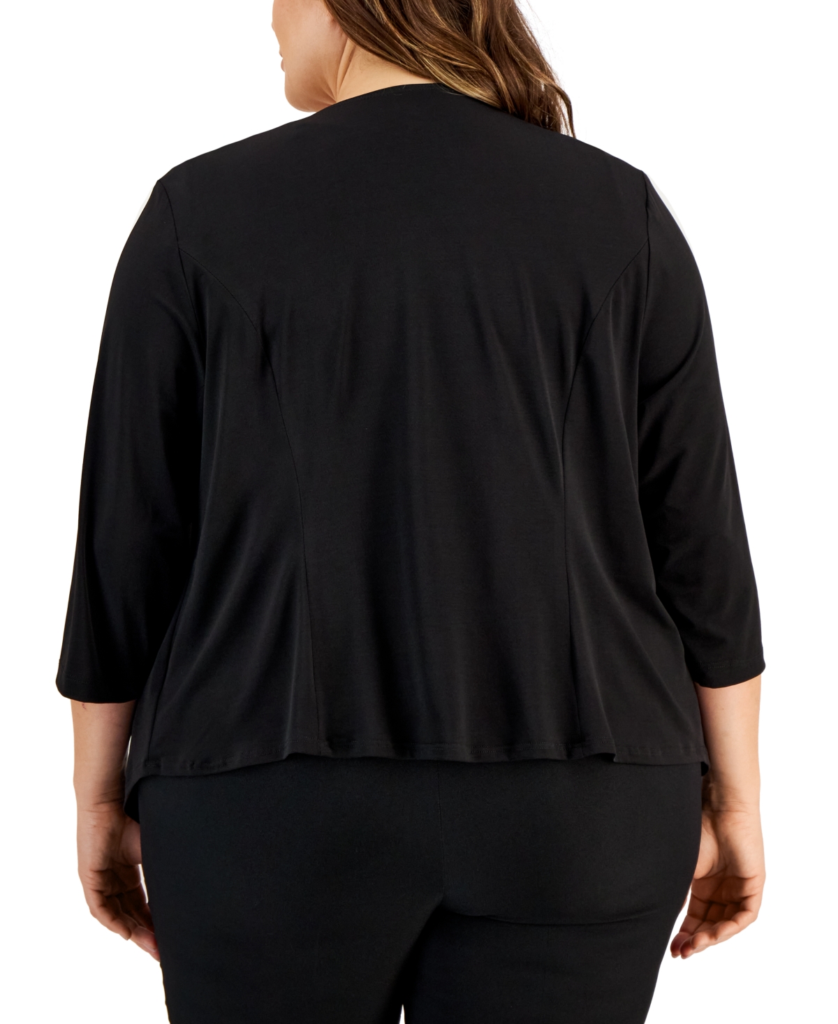 Connected Plus Size Open-Front 3/4-Sleeve Waterfall Shrug