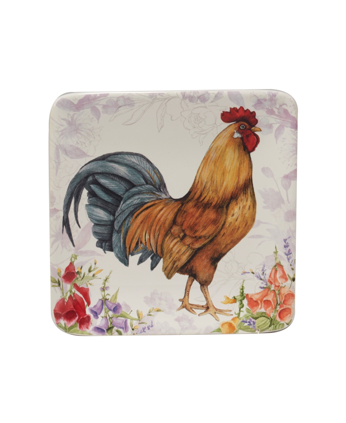 Certified International Floral Rooster Set of 4 Canape Plates