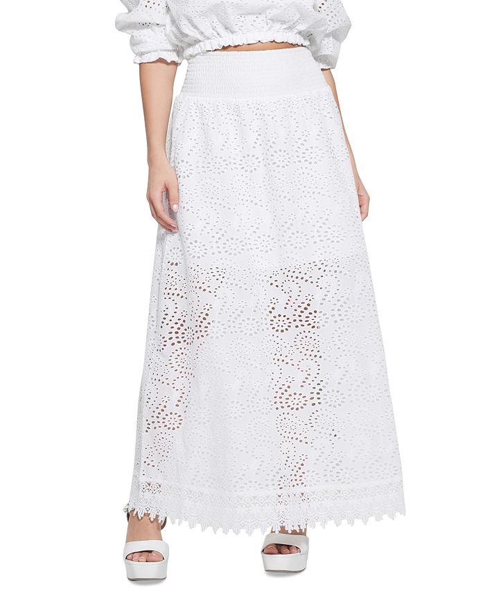 GUESS Women's Sangallo Rafa Cotton Eyelet Skirt - Macy's