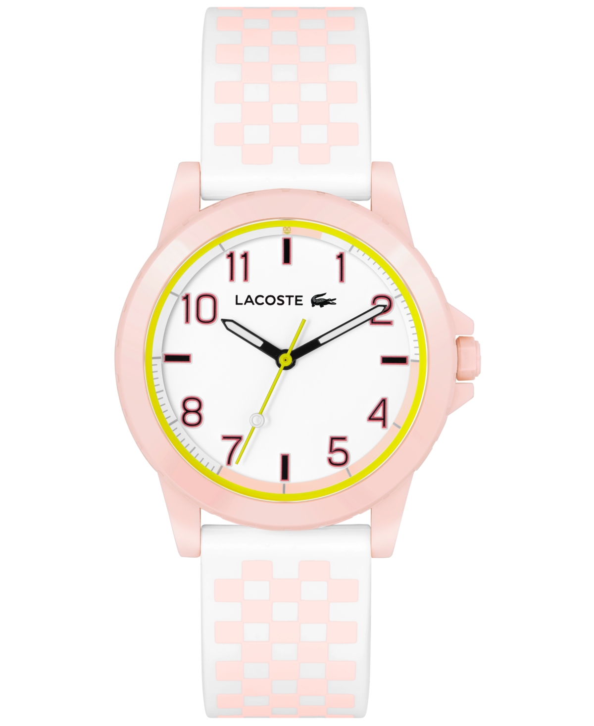 Lacoste Kids Rider Pink And White Checkered Print Silicone Strap Watch 36mm