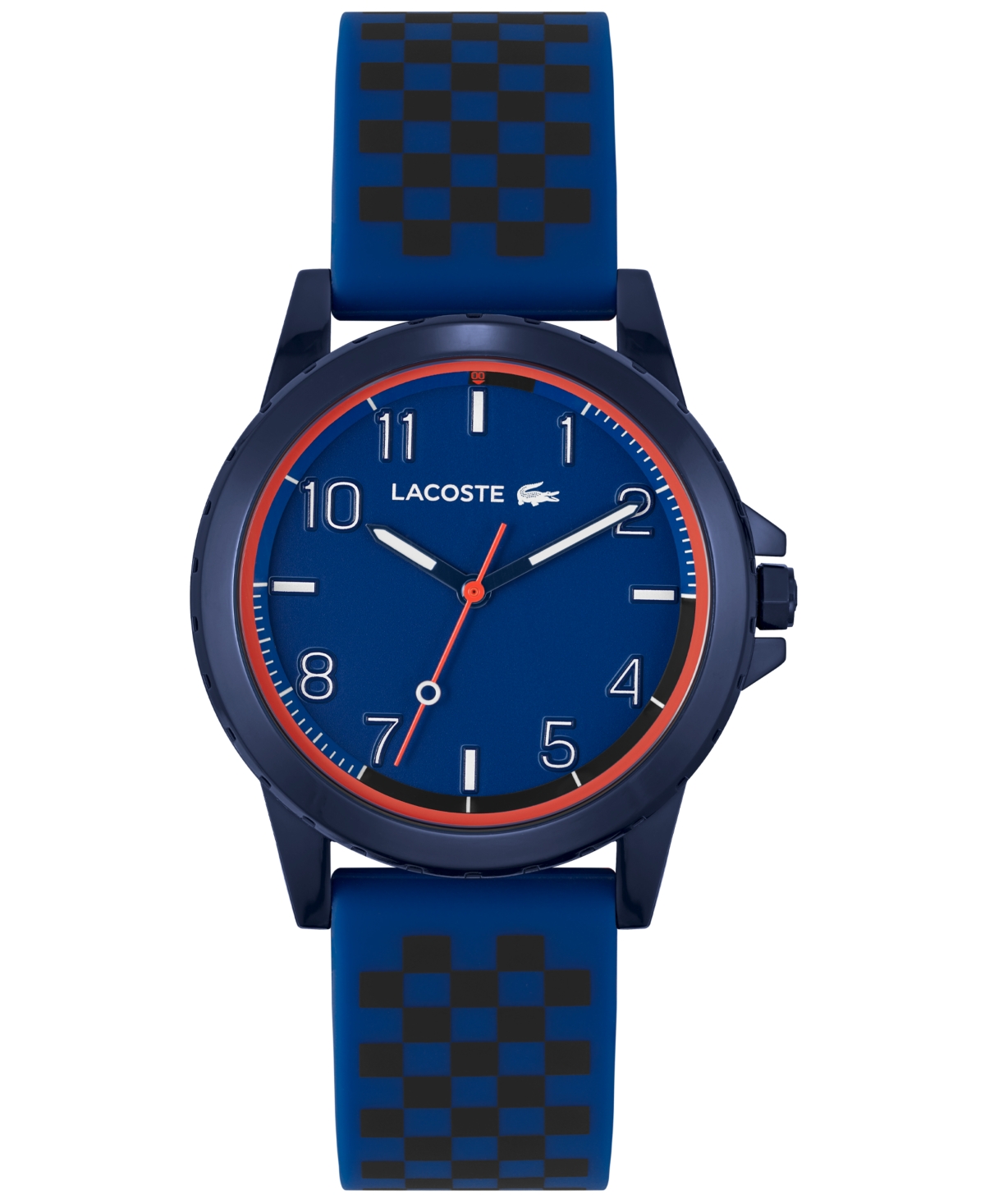 Lacoste Kids Rider Blue And Black Checkered Print Silicone Strap Watch 36mm
