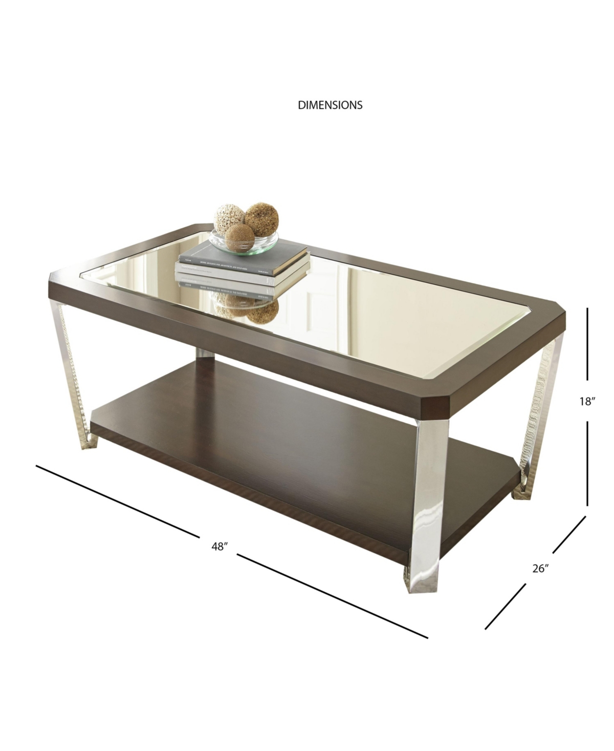 Steve Silver Truman Mirrored Top and Wood Cocktail Table