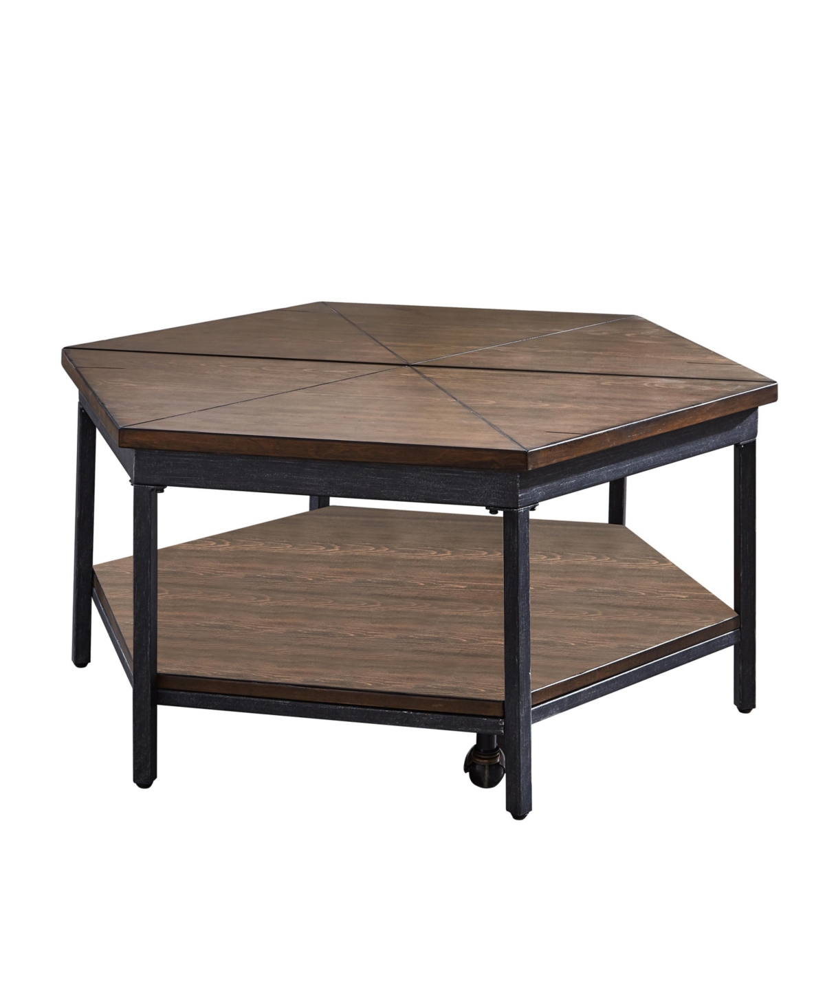 Steve Silver Ultimo 36" Hexagonal Wood And Iron Lift-top Cocktail In Mocha