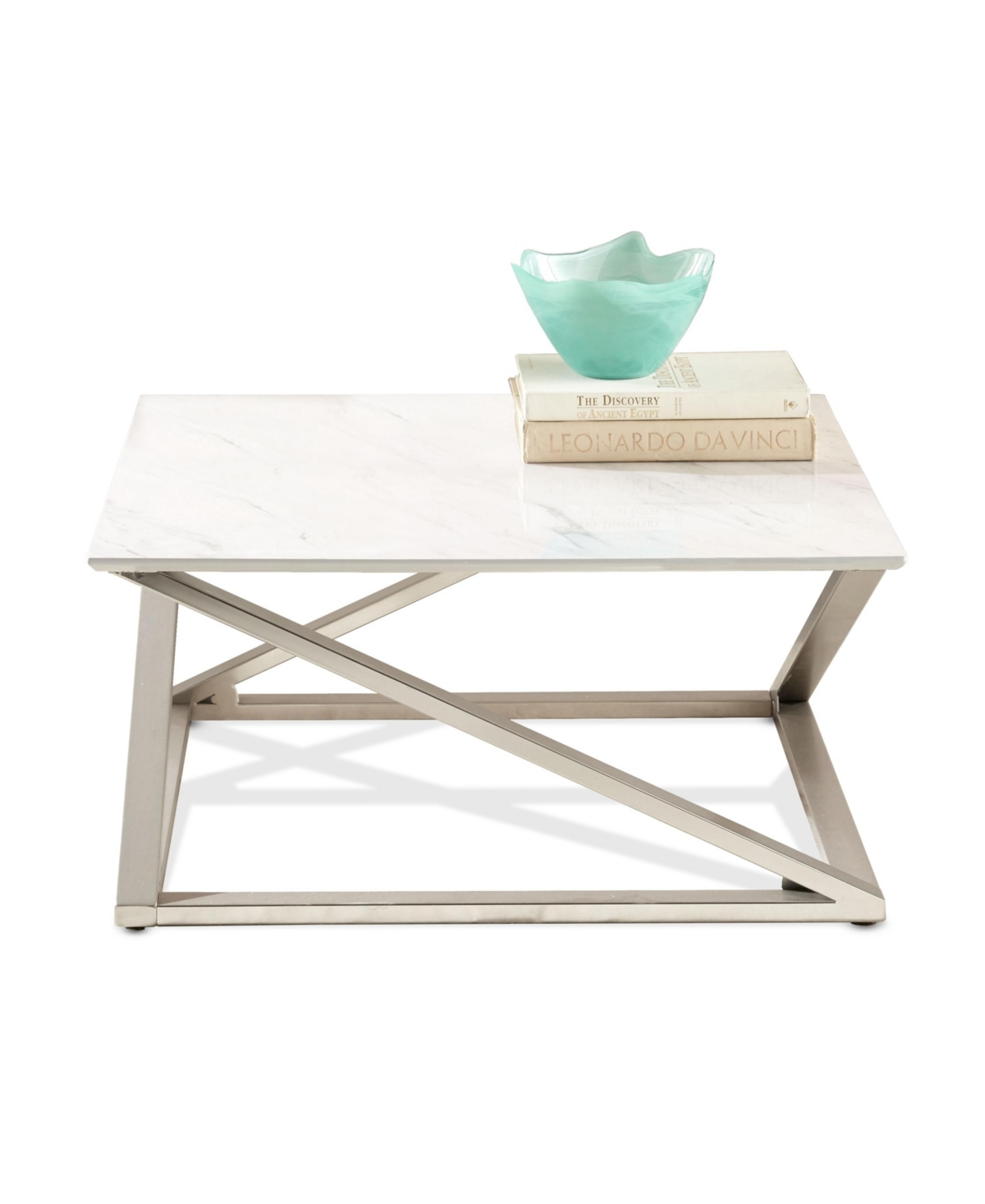 Steve Silver Zurich 36" Square Faux Marble And Matte Chrome Cocktail Table In White