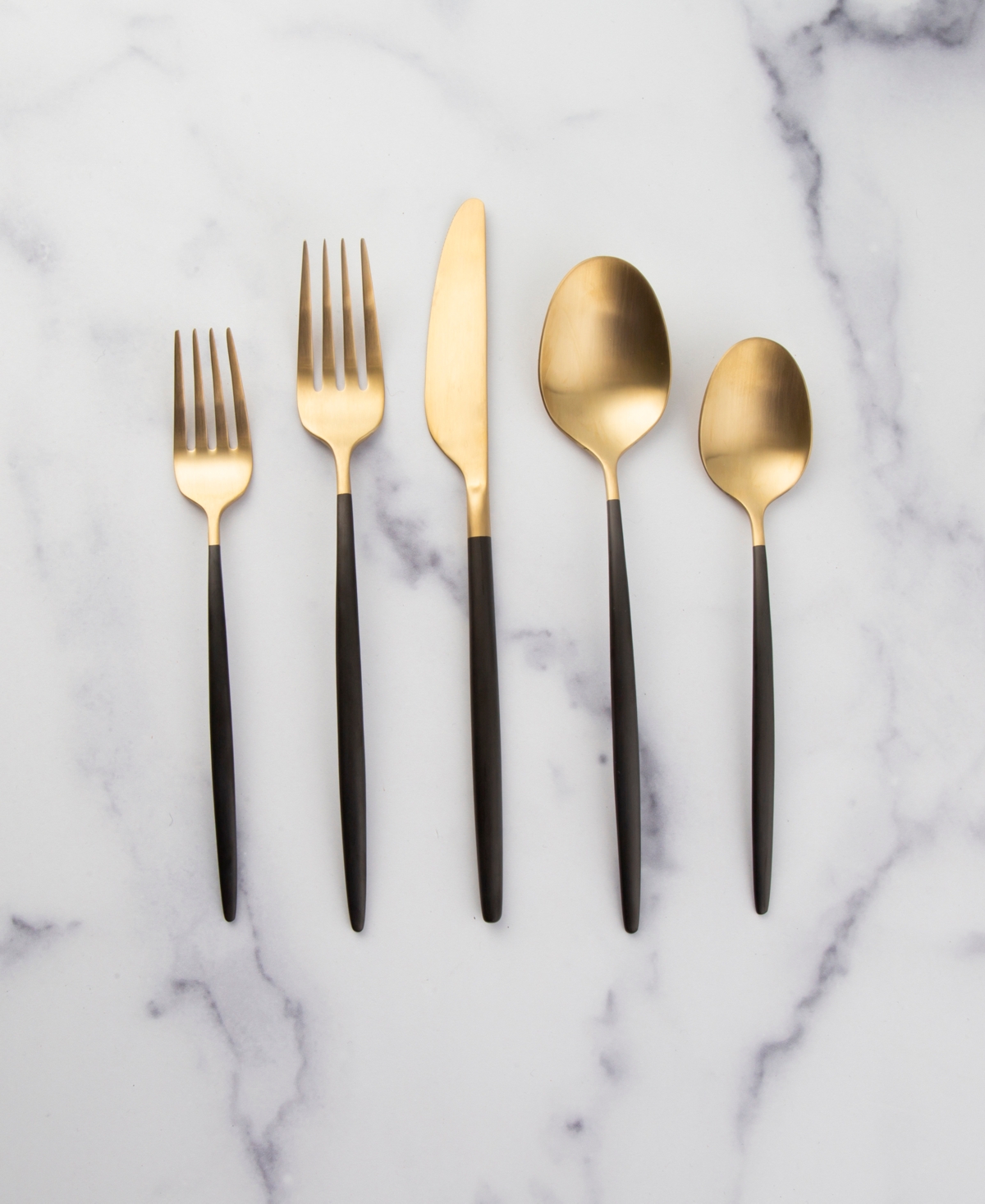 Cambridge Silversmiths Gaze Two Tone Black-Gold Satin Piece Flatware Set, Service For 4 - Black and Champagne Gold