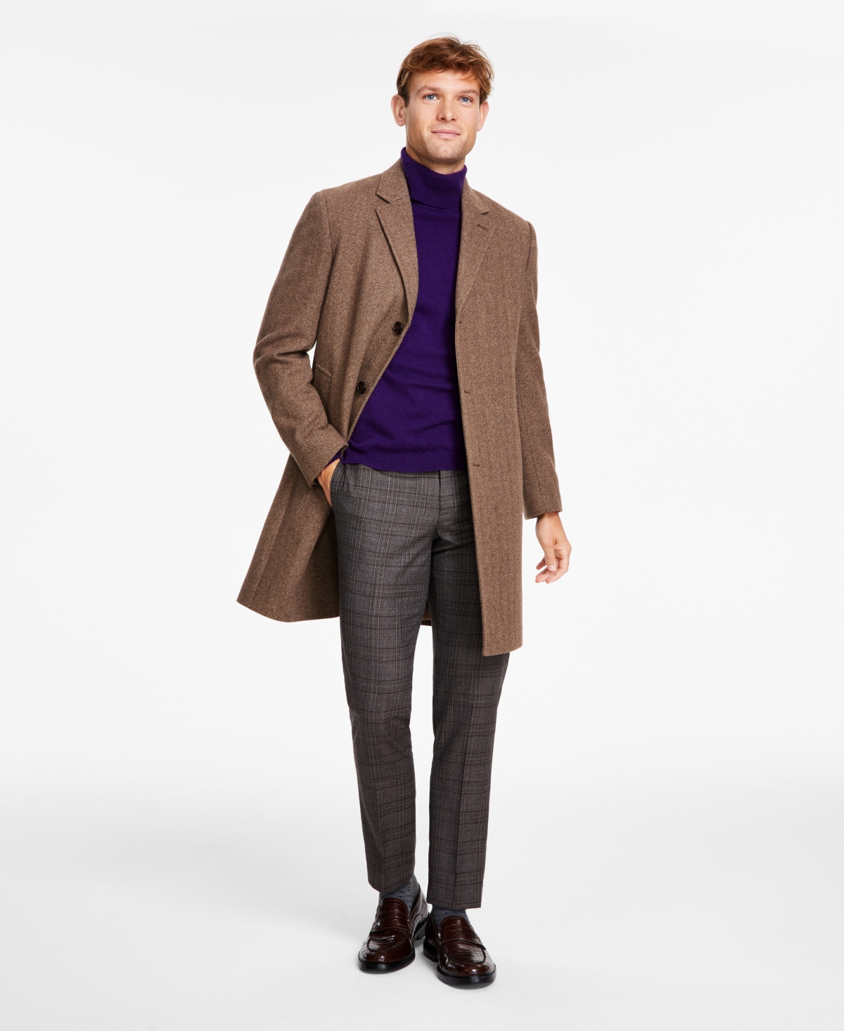 Michael Kors Men's Classic Fit Luxury Wool Cashmere Blend Overcoats In Brown