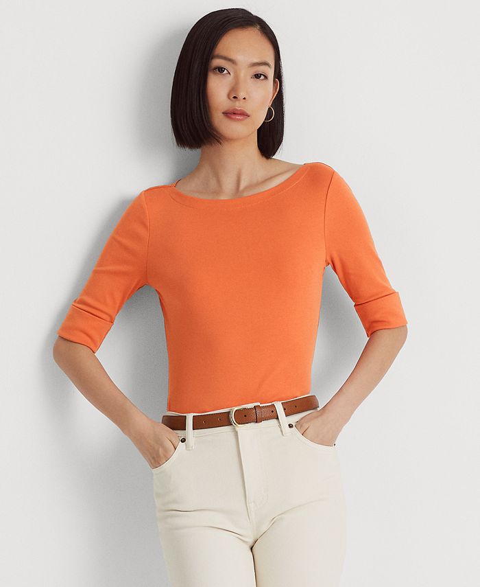 Lauren Ralph Lauren Women's Stretch Cotton Boatneck Top Macy's