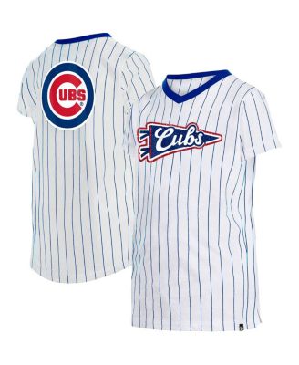 New Era Girls Chicago Cubs White Pinstripe V-Neck T-Shirt