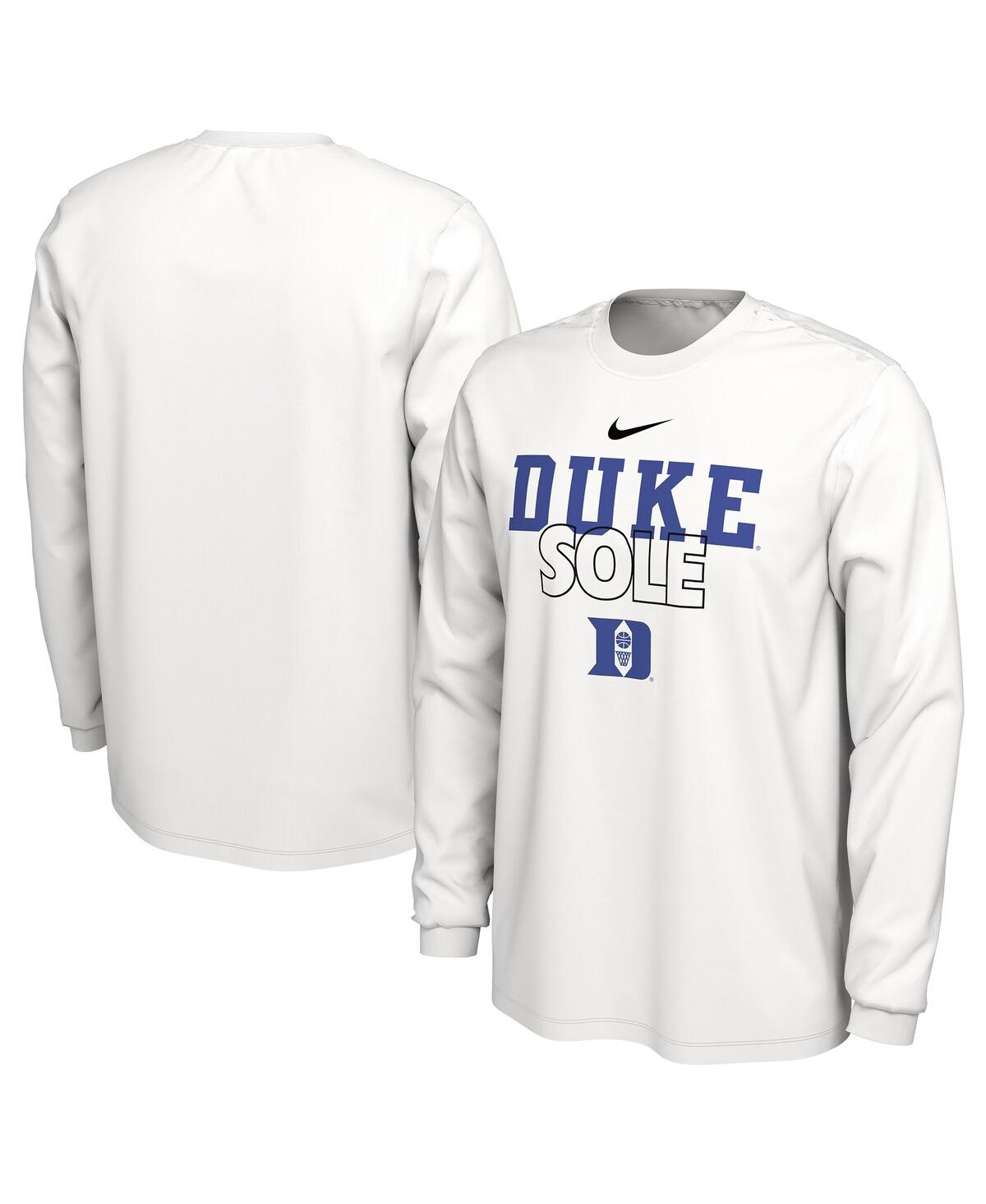 Shop Nike Men's  White Duke Blue Devils On Court Long Sleeve T-shirt