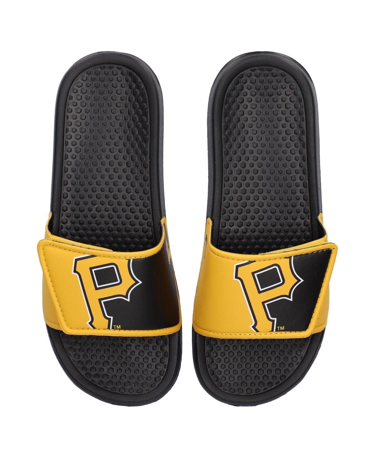 Foco Kids' Youth Boys And Girls  Pittsburgh Pirates Colorblock Big Logo Legacy Slide Sandals In Black