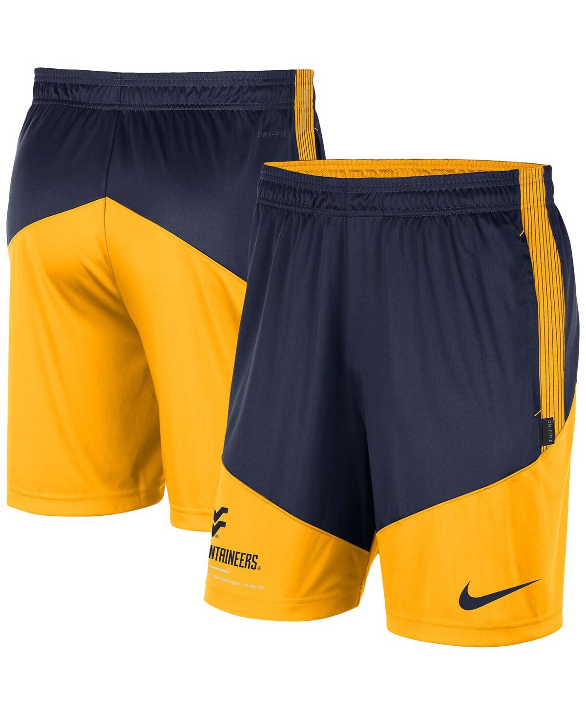 Shop Nike Men's  Navy, Gold West Virginia Mountaineers Team Performance Knit Shorts In Navy,gold
