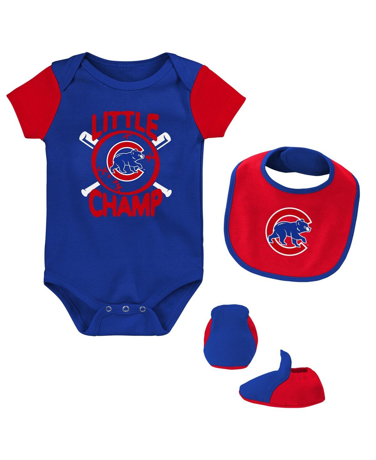 Shop Outerstuff Newborn And Infant Boys And Girls Royal Chicago Cubs Little Champ Three-pack Bodysuit Bib And Bootie