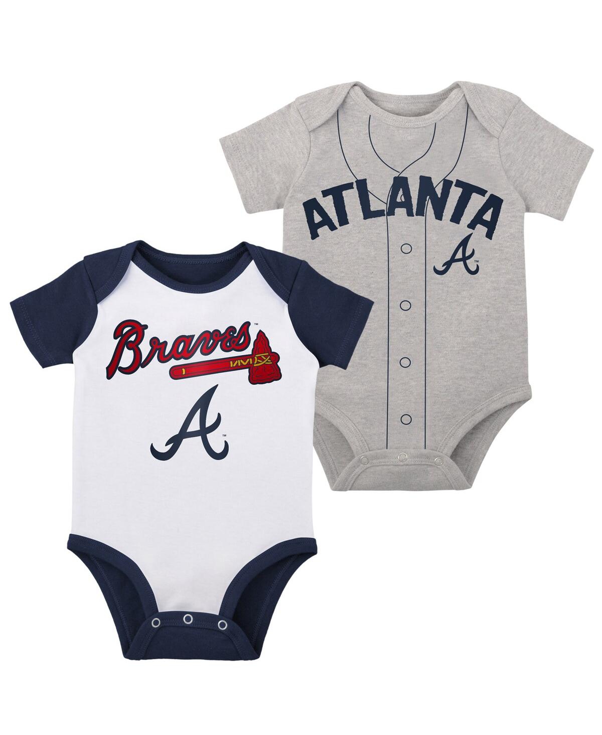 Outerstuff Babies' Newborn And Infant Boys And Girls White, Heather Gray Atlanta Braves Little Slugger Two-pack Bodysui In White,heather Gray