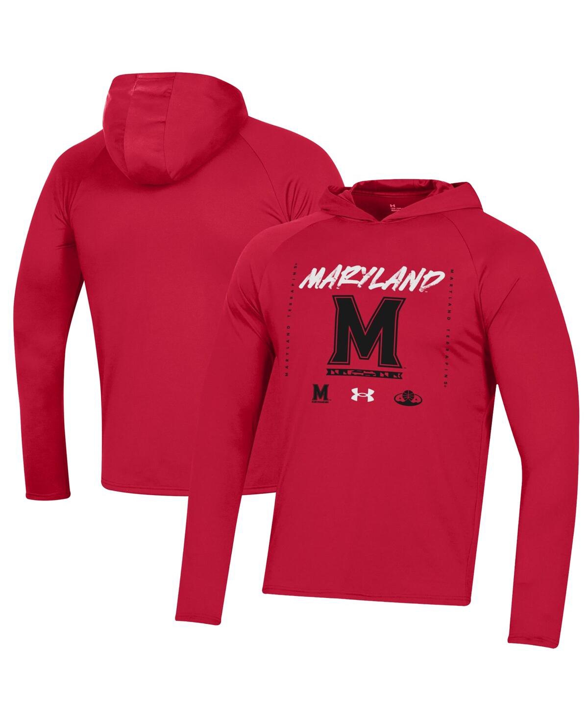 Shop Under Armour Men's  Red Maryland Terrapins On Court Shooting Long Sleeve Hoodie T-shirt