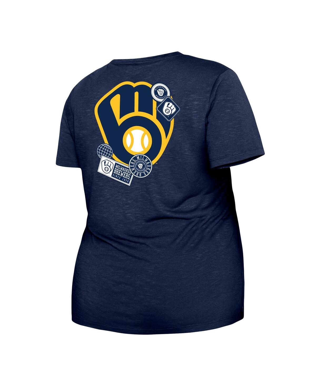 NEW ERA WOMEN'S NEW ERA NAVY MILWAUKEE BREWERS PLUS SIZE TWO-HIT FRONT KNOT T-SHIRT 