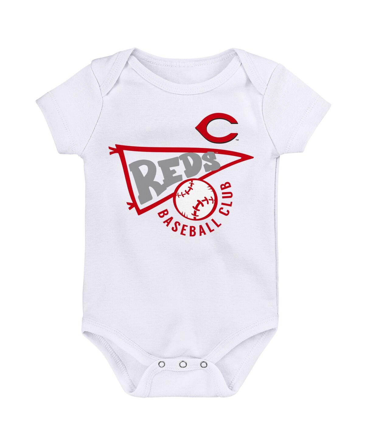 Outerstuff Newborn And Infant Boys And Girls Red, White, Heather Gray Cincinnati Reds Biggest Little Fan 3-pack In Red,white,heather Gray