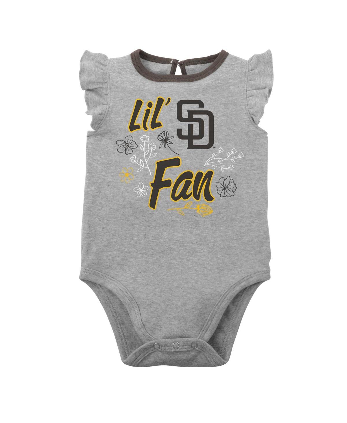 Outerstuff Infant Boys And Girls Brown, Heather Gray San Diego Padres Little Fan Two-pack Bodysuit Set In Brown,heather Gray