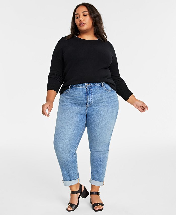 Plus Size High-Rise Straight-Leg Jeans, Regular and Short Lengths, Created  for Macy's