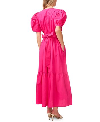 CeCe Women's V-Neck Puff-Sleeve Tie-Waist Maxi Dress - Macy's