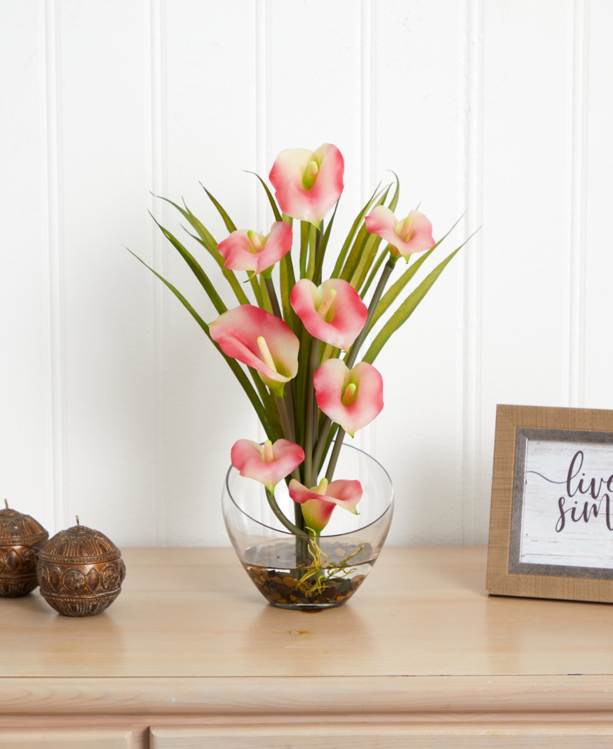 Nearly Natural 15.5" Calla Lily and Grass Artificial Arrangement Vase