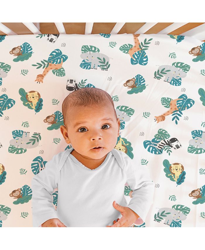 The Peanutshell Green and Grey Wild Kingdom Crib Bedding Set for Baby