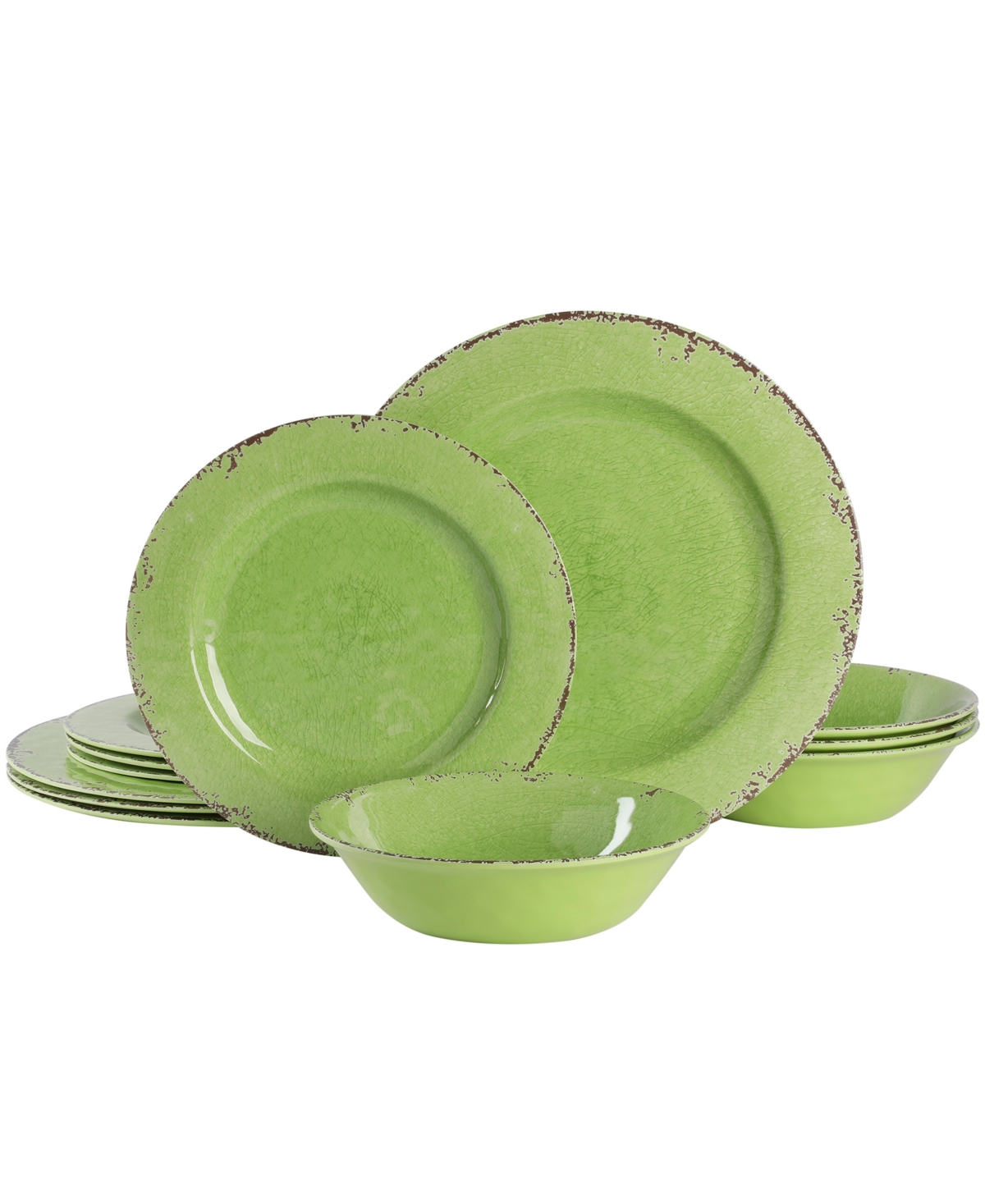 Laurie Gates By Gibson Mauna Ice Melamine Dinnerware 12 Piece Set, Service For 4 In Green
