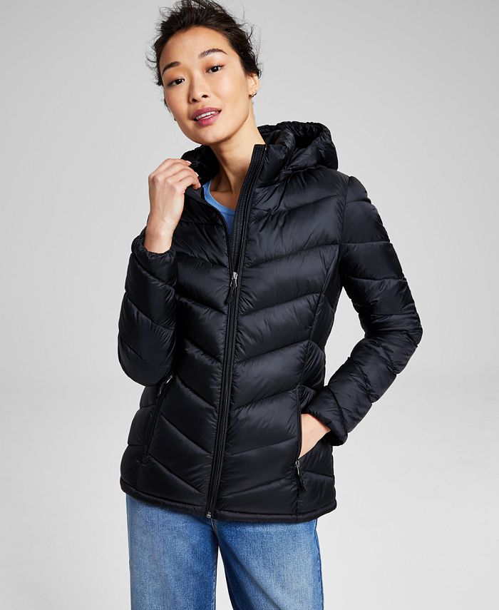 Charter Club Women's Packable Hooded Puffer Coat, Created for Macy's, Black, Xs