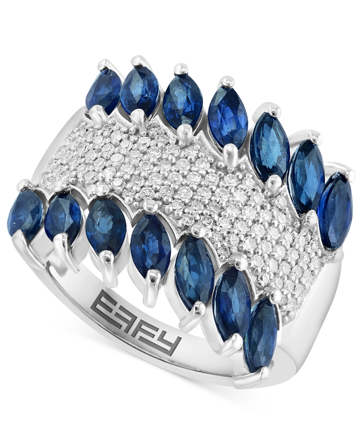 Effy Collection Effy Sapphire (2-1/4 Ct. T.w.) & Diamond (1/3 Ct. T.w.) Statement Ring In 14k White Gold