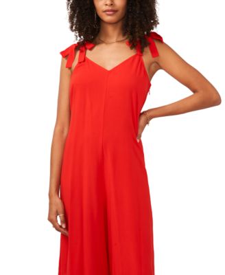 Women's V-Neck Sleeveless Tie-Shoulder Angled-Hem Jumpsuit