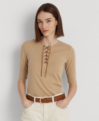 Lauren Ralph Lauren - Women's Lace-Up Stretch Cotton T-Shirt