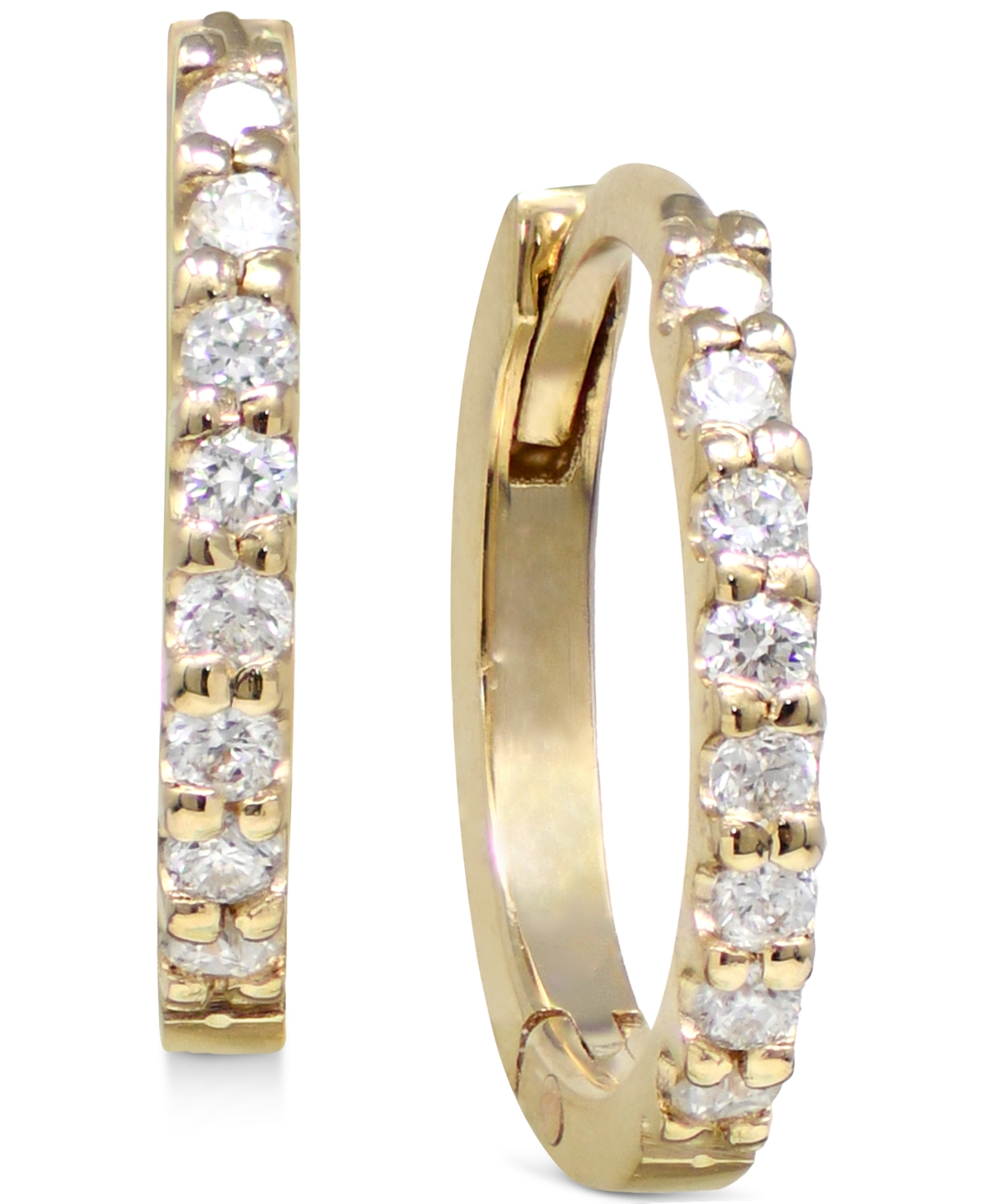 Diamond Pave Extra Small Hoop Earrings (1/8 ct. t.w.) in 14k Gold, 0.47" - Gold