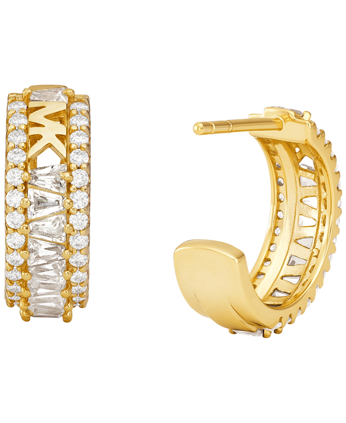 Shop Michael Kors Tapered Baguette And Pave Huggie Earrings In Gold Multi