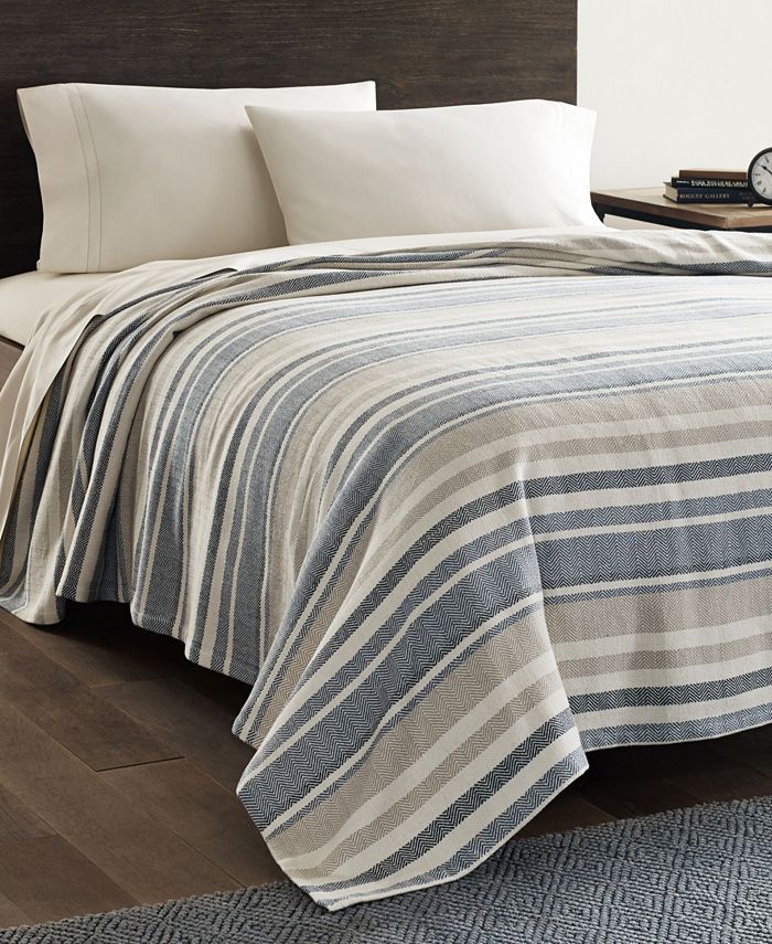 Eddie Bauer Herringbone Stripe Blue Full/Queen Blanket Macy's
