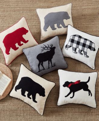 Bear Applique Grey Felt Decorative Pillow, 16" x 20"