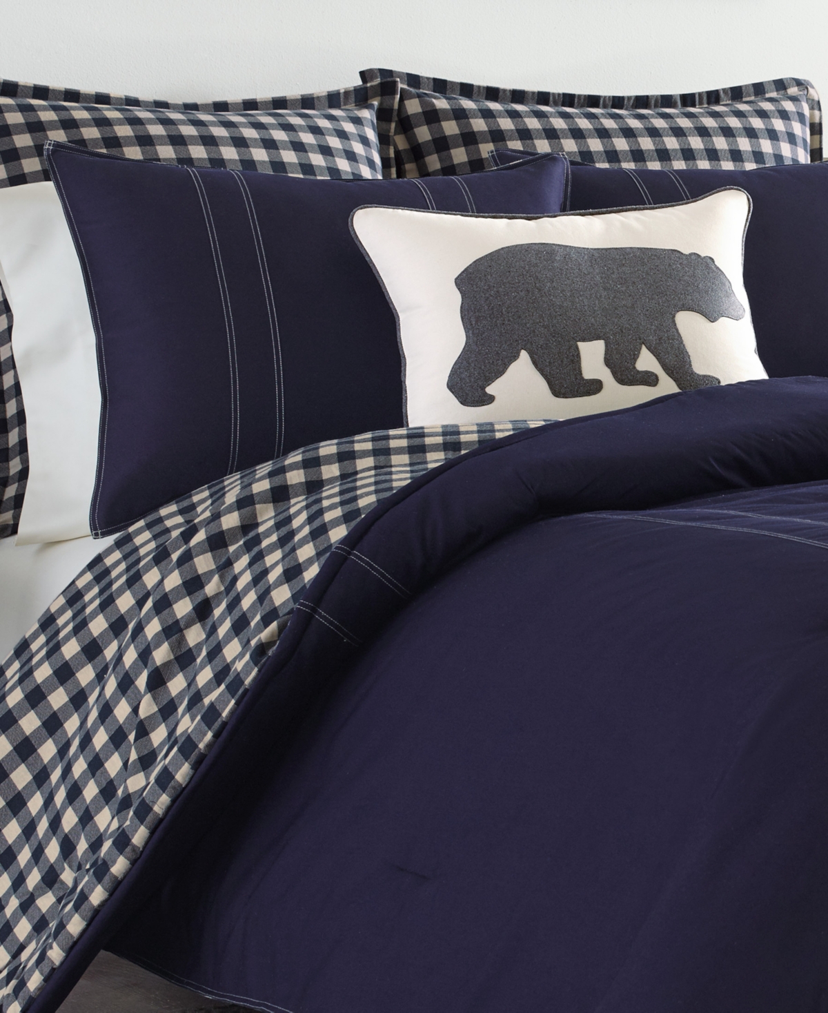 Eddie Bauer Kingston Cotton Reversible 3 Piece Duvet Cover Set, Full/queen In Navy