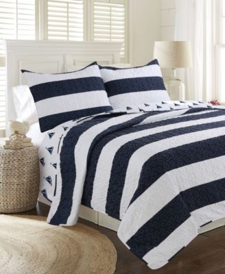 Elise James Home Nautical Striped Boat Reversible Quilt Set Collection