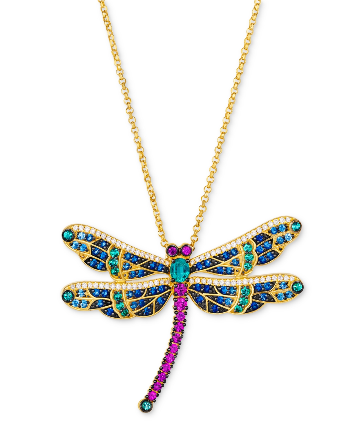Le Vian Multi-gemstone (1-7/8 Ct. T.w.) & Diamond (1/3 Ct. T.w.) Dragonfly Pendant Necklace In 14k Gold, 18" In No Color